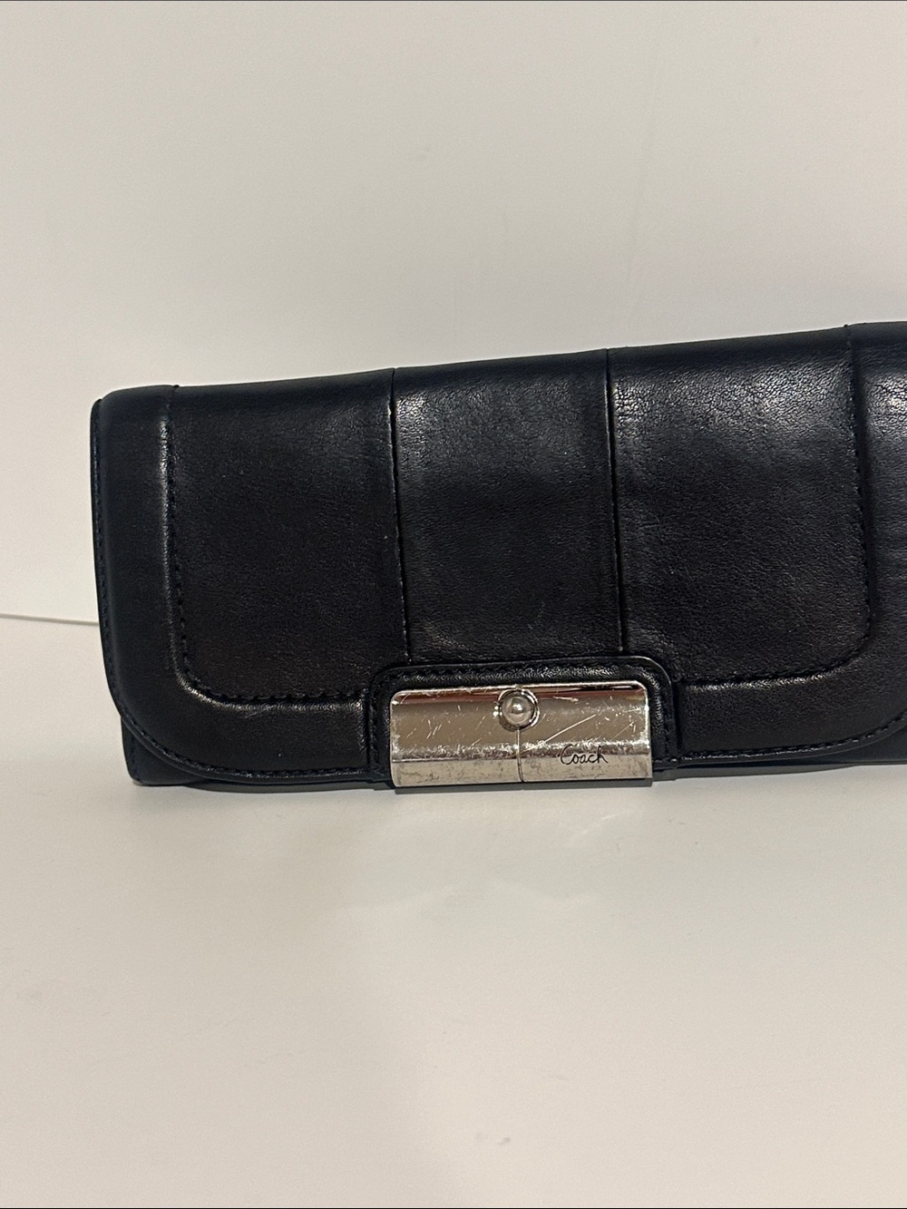 #983 Coach Black Leather Clutch Wallet with Silver Hardware